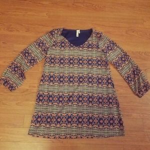Pink Owl Open Sleeve Geometric Print Dress Tunic